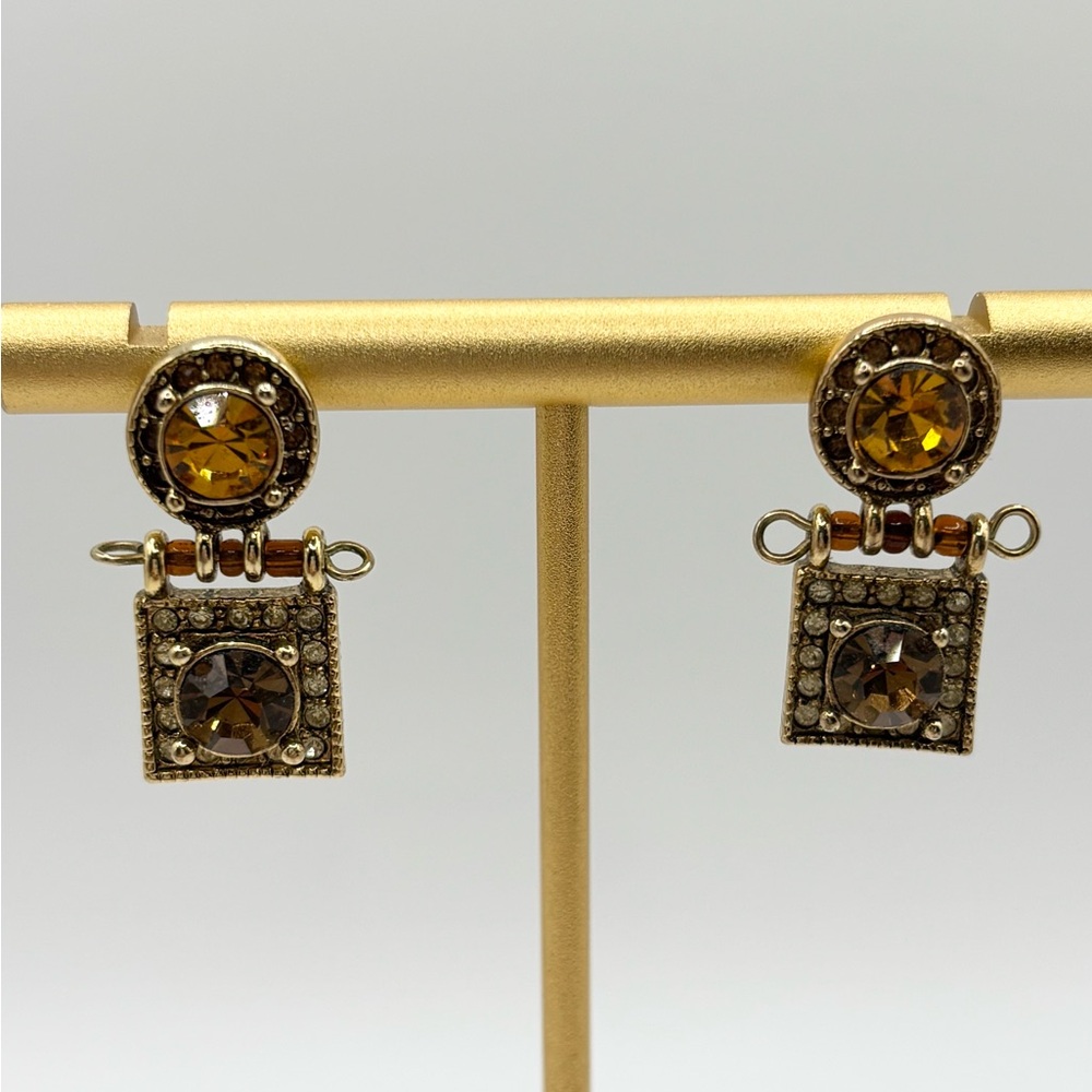 Antiqued Gold Tone and Brown Crystal Earrings